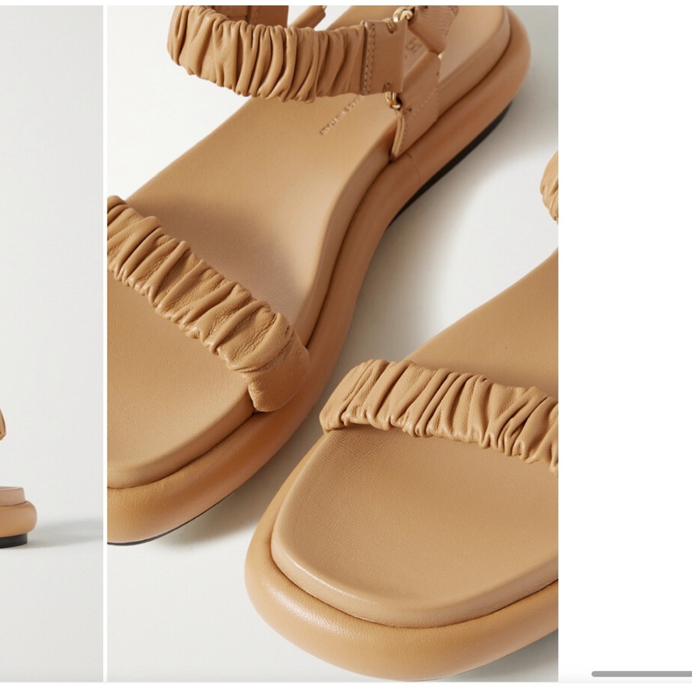 Khaite Puglia Ruched Leather Sandals, Neutrals Size 10.5, IT 40.5